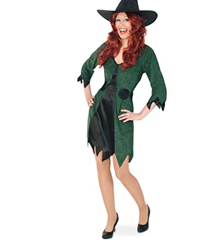 KarnevalsTeufel Damen-Kostüm Waldhexe kurz mit Gürtel Hexe Kleid Halloween grün-schwarz Walpurgisnacht Geisterstunde (42)