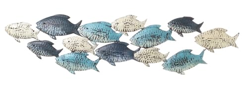 ETC dekorative Wanddeko maritimes Wandobjekt aus Metall Motiv Fische im großen Schwarm grau-weiß-blau shabby Optik
