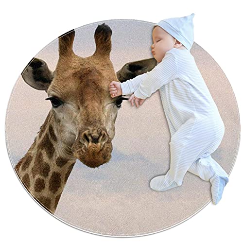 Baby-Abenteuer-Teppich Giraffentier Soft Area Teppiche Runde für Schlafzimmer Teppich, Teppich für Wohnzimmer Mädchen Zimmer 80x80cm