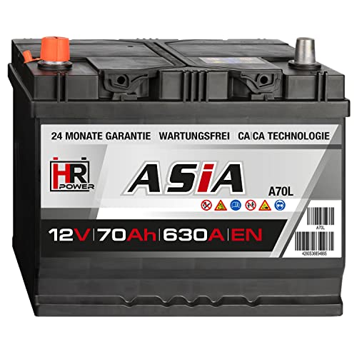HR HiPower ASIA Autobatterie 12V 70Ah Japan Pluspol Links Starterbatterie ersetzt 50Ah 65Ah 70Ah 80Ah