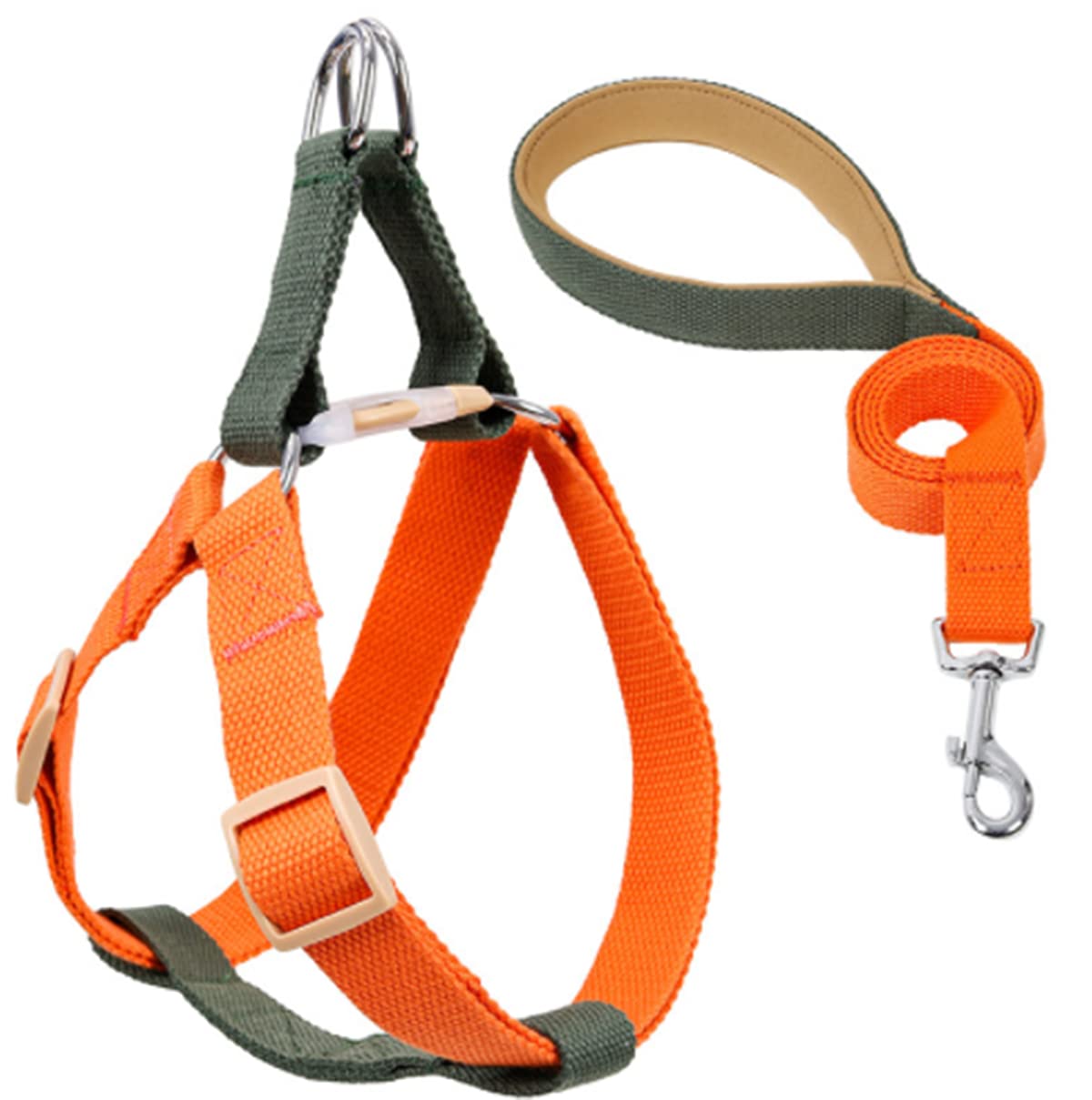 Hundegeschirr mit Leine, Verstellbare Heavy Duty No Pull Halfter Harness Har mit starkem Griff für kleine Welpen/Hunde (Grün Orange, S)