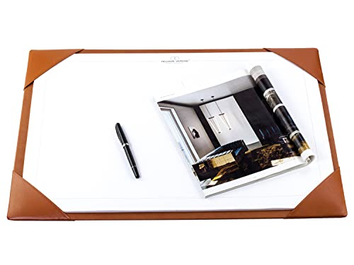 DELMON VARONE - Personalisierbare Schreibtischunterlage mit 4 Ecken aus Leder braun & DIN A2 Abreiß-Schreibblock - Rutschfeste Schreibunterlage inkl. Notizblock - Schreibtisch-Unterlage 65 x 45 cm