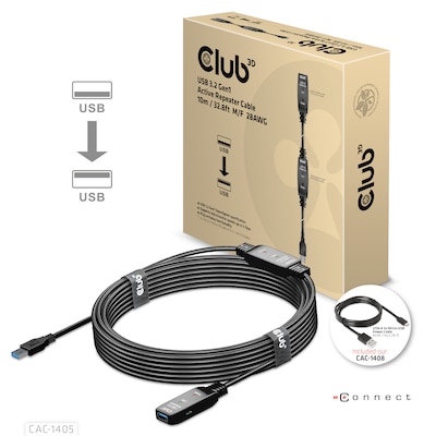Club 3D USB 3.2 Gen1 aktives Verlängerungskabel 10 Meter St./B. 28AWG