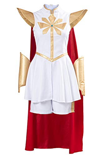 Prinzessin She Ra Cosplay Kostüm Frauen Halloween Superhelden Kleid mit Umhang Komplettset Gr. Large, weiß