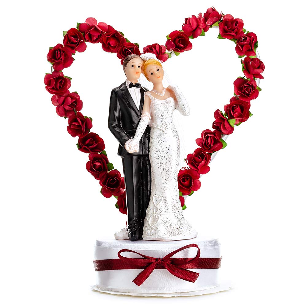 DekoHaus Tortenfigur Brautpaar- Herz aus roten Blumen 16 cm Tortenaufsatz Tortendeko Hochzeit PMF44-008B