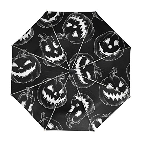 ALAZA Halloween Lustige Kürbis Regenschirm Reise Auto Öffnen Schließen UV-Schutz-windundurchlässiges Leichtes Regenschirm