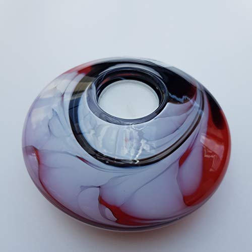 CRISTALICA Teelichthalter Kerzenständer Glas UFO rund 14cm Handmade rot weiß schwarz