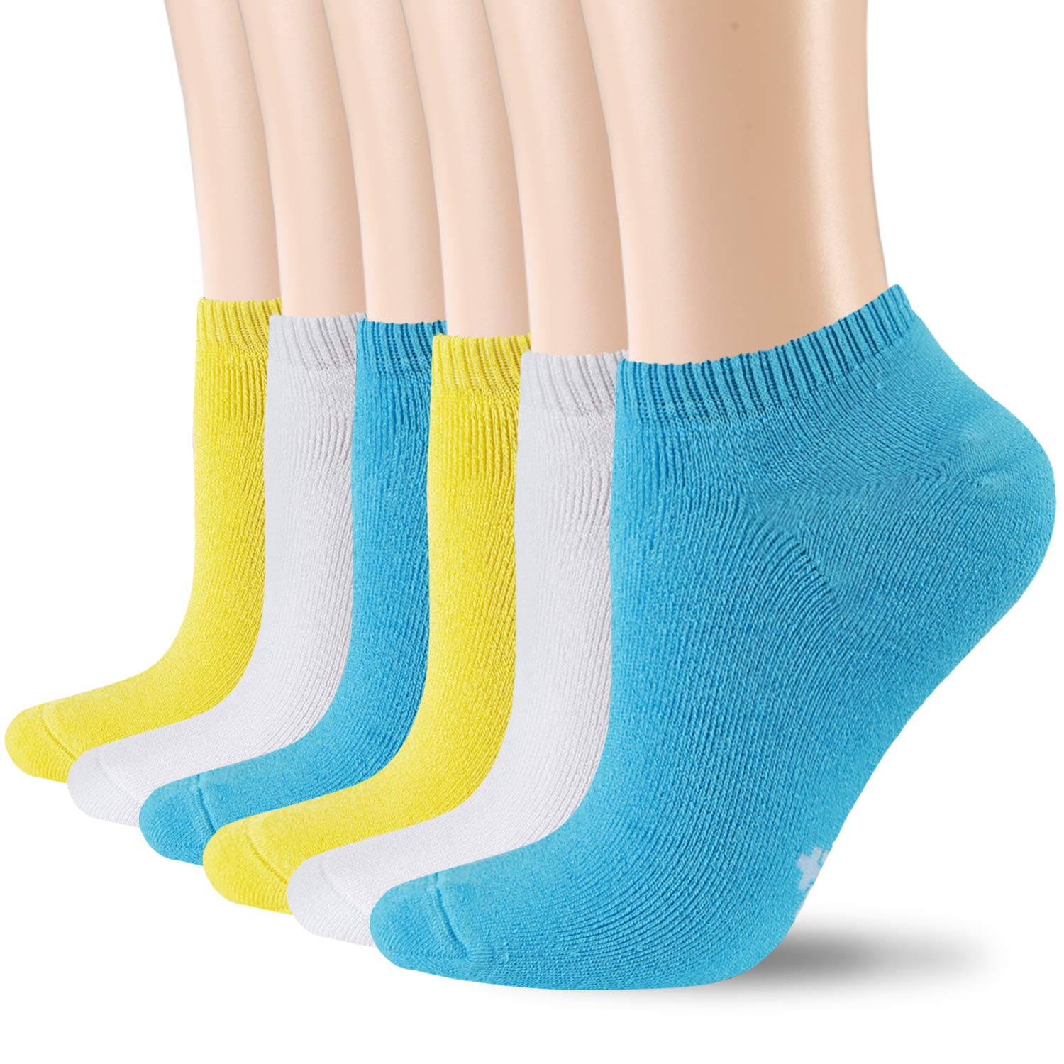 +MD 6 Paar Damen dicke Vollgepolsterte Viskose Socken Sportlich Casual Low Cut Kurzsocken Gelb/Weiß/Blau39-42