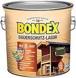 Bondex Dauerschutz Lasur Tannengrün 2,5 L für 32 m² | Hoher Wetter- und UV-Schutz bis zu 8 Jahre | Tropfgehemmt | Natürliches Abwittern - kein Abplatzen | Dauerschutzlasur| Holzlasur