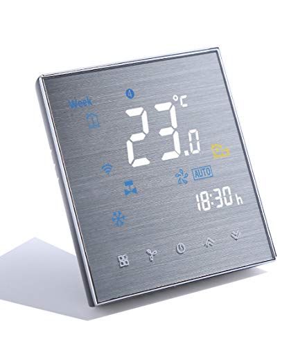 Qiumi Smart WiFi Thermostat, Temperaturregler Intelligente Klimaanlage, mit 2-Röhren-LCD-Bildschirm, Funktioniert mit Alexa Googlehome,Innovation Gebürstete Platte(Einstellbare Helligkeit)