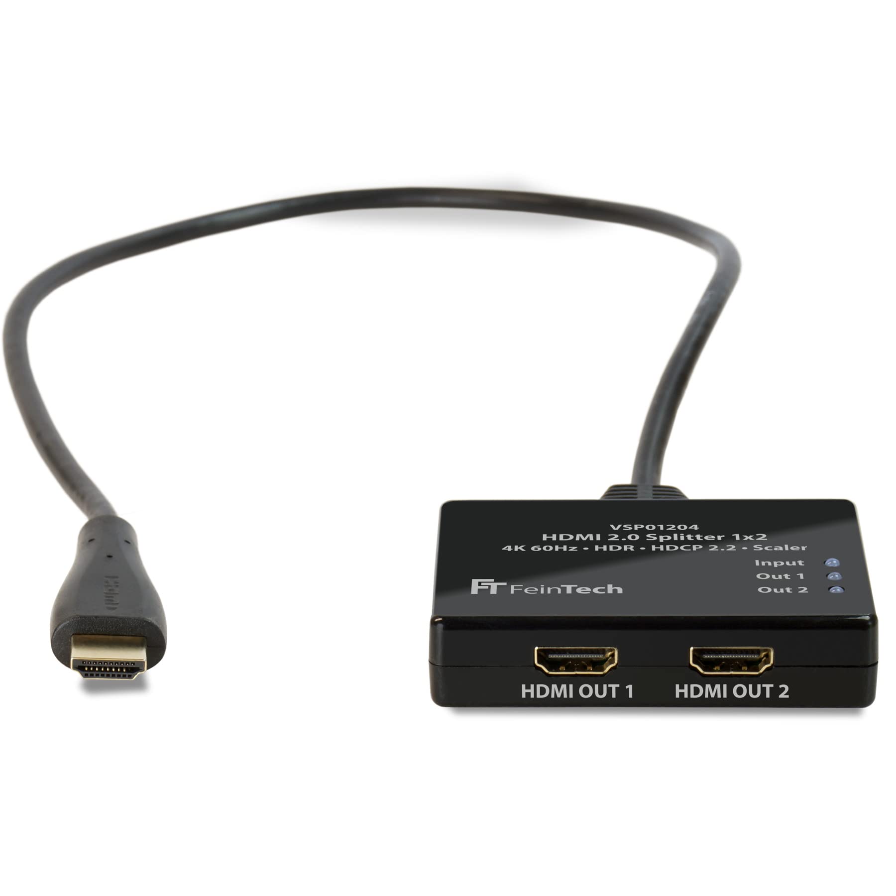 FeinTech VSP01204 HDMI-Splitter Ultra-HD 4K 60Hz HDR mit Scaler, Schwarz