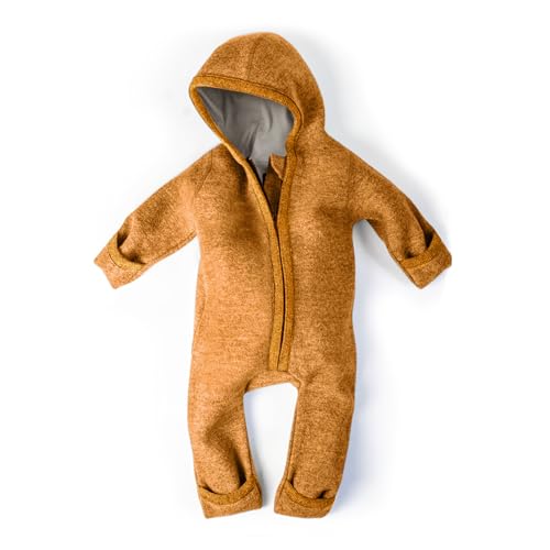Ehrenkind® WALKOVERALL | Baby Wollwalk-Overalls aus Natur Schurwolle mit Reißverschluss | Walk Wolle Woll-Anzug für Kleinkind und Baby | Safran Gr. 74/80