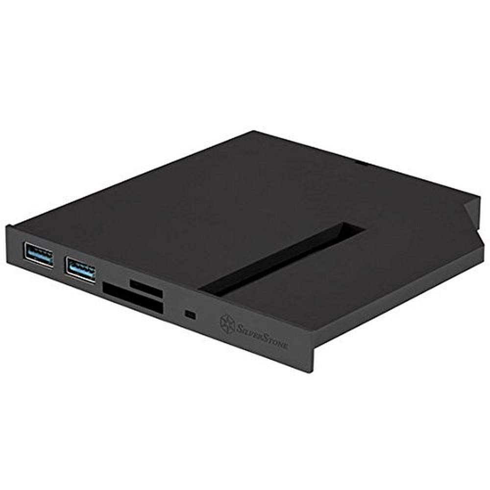 SilverStone SST-FPS01 - 12.7mm Tray Loading Slim ODD Adapter mit 2x USB 3.0, Card Reader und M.2 SATA SSD Slot, schwarz