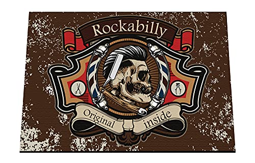clothinx Rockabilly Fussmatte 60cm x 40cm x 0,5cm| F…K The World |Rockabilly Kopf mit Schriftzug | Zeige Deine Gesinnung mit Stolz