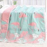 Hayisugar Baby Kuscheldecke dicke 10 Schichten 100% Baumwolle Musselin Baby Decke weich Krabbeldecke Kinderwagen Kinder Decke Winter warm Bettdecke, Grün Flamingo, 115 x 120cm