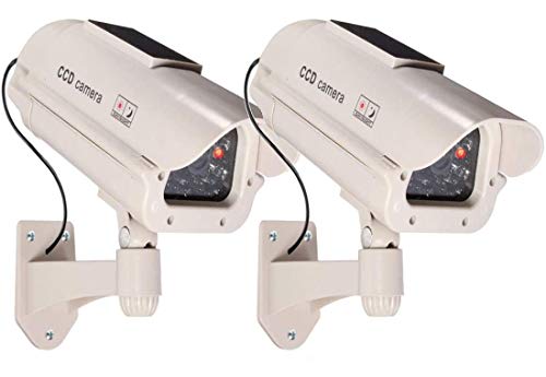 2 Große Überwachungskameras Solar Dummy Outdoor Kameras Dummy Kamera Attrappe mit Objektiv und Blinkled Videoüberwachung Warensicherung