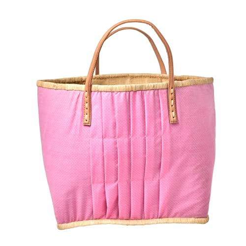 Groß Raffia Einkaufstasche - Pink - Ledergriffe