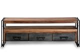 Sit Möbel 9275-01 TV Lowboard Panama Shesham Natur mit schwerem Altmetall und Gebrauchsspuren, 160 x 40 x 55 cm, 3 Schubladen, 1 offenes Fach
