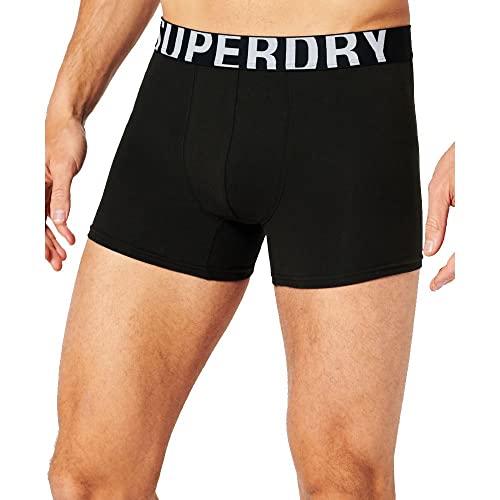 Superdry Mens DUAL Logo Double Pack Boxer Shorts, Black/Optic, XX-Large