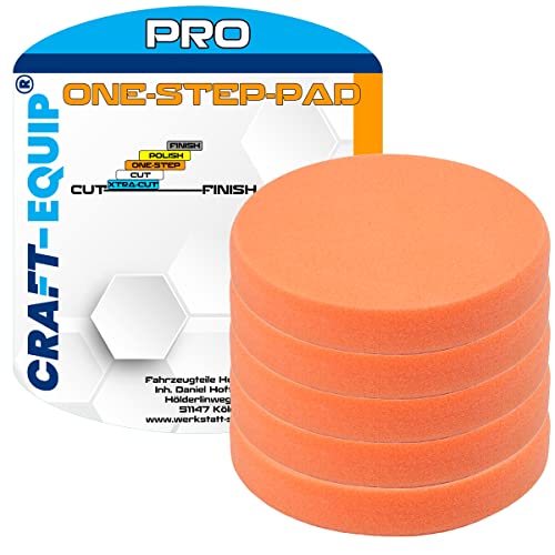 5er Sparpack Craft-Equip PRO RO Polierschwamm Polierpad mit Klettverschluss Made IN EU (5er Sparpack 150mm RO Polierschwamm One-Step Orange)