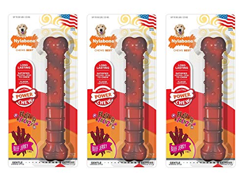 Nylabone Power Chew Textured Beef Jerky Flavored Large Dog Chew Toy - 3 Pack