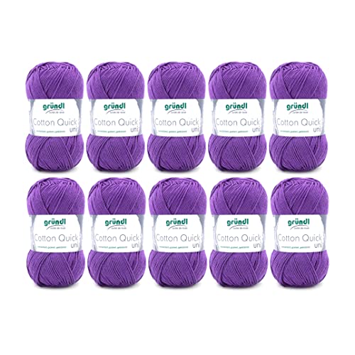 Gründl Cotton Quick Uni, Vorteilspack 10 Knäuel, violett Handstrickgarn, Baumwolle, 29 x 12 x 7 cm