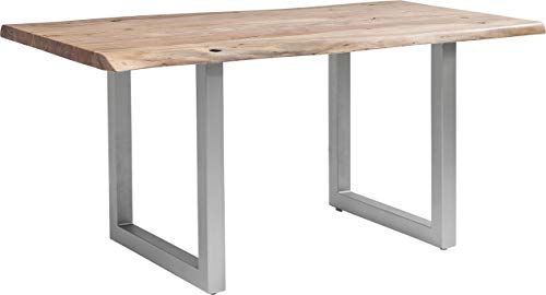 Kare Design Tisch Pure Nature, Esszimmertisch, echte Baumkante, massiver Esstisch aus Akazienholz, Metallbeine matt, Baumkantentisch (H/B/T) 76x160x80cm