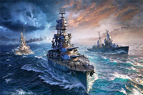 YANCONG Puzzle Erwachsene Holz Puzzle 1000 Teile, DREI Bismarck-Schlachtschiffe Auf Dem Ozean DIY Wandkunst Dekoration 75X50Cm