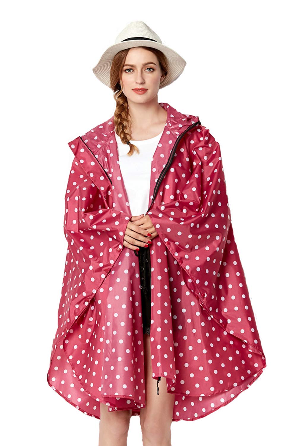 NUUR Damen Regenponcho Regenmantel Unisex Regenjacke Wasserdicht Regencape Wiederverwendbar mit Kapuze Rosa