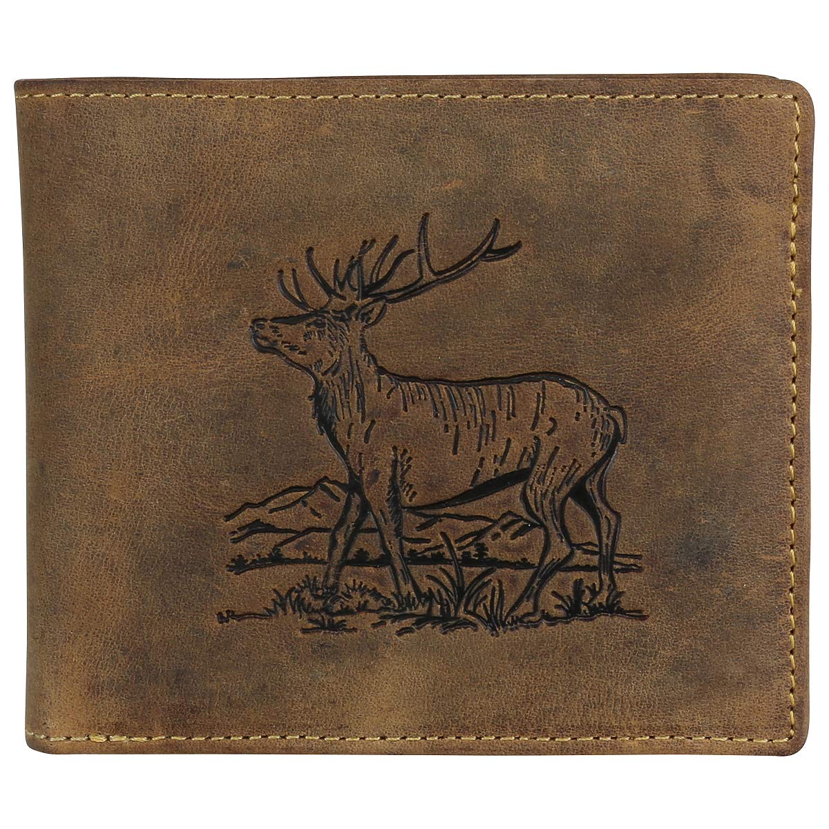 Greenburry Wallet Leather Deer Embossed with ID Card Holder Vintage Brown Men's