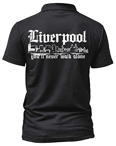 Liverpool Skyline Poloshirt | Stadt Sport Fussball Trikot Ultras | M1 (XXL, Schwarz)