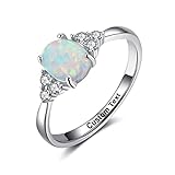 Docowa Zierliche einfache Ringe für Frauen Opal Ring Oval Lab Created White Opal & Round Cubic Zirconia Personalized Engraved Custom Name Sterling Silver