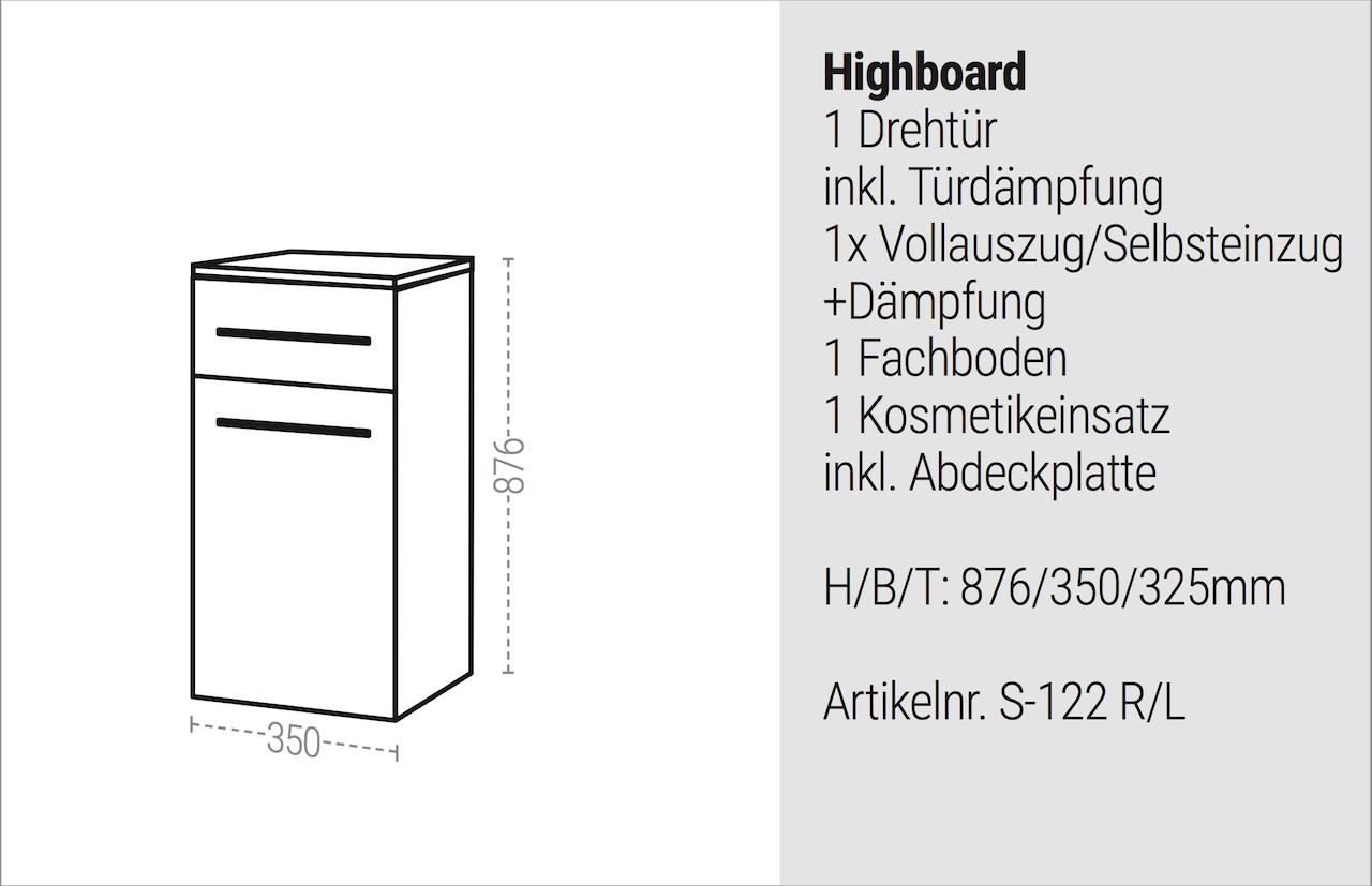 Bad Highboard Seitenschrank H/B/T 87/35/32,5cm, weiß hochglanz, vormontiert Beton Anthrazit 3