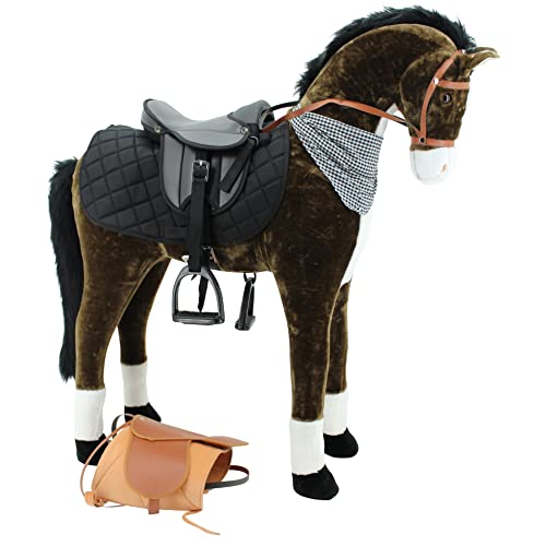 Sweety Toys 14132 Stehpferd Standpferd Reittier Plüschpferd Reitpferd 110 cm inkl. Sattel mit Steigbügeln braun