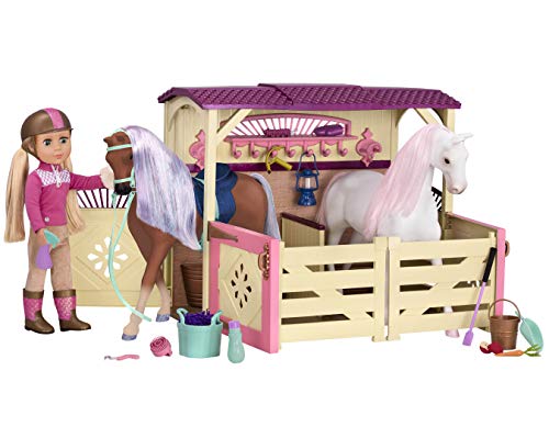 Glitter Girls Großer Pferdestall mit Zubehör – Puppenzubehör für 36 cm Puppen mit Zaumzeug, Sattel, Scheune – Puppenhaus Accessoires, Spielzeug für Kinder ab 3 Jahren (20 Teile)