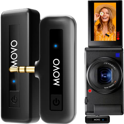 Movo Kabelloses Mini-Kameramikrofon für Videoaufnahmen, 2,4 GHz, Clip-On-Lavalier-Mikrofon für DSLR, spiegellose Kamera, kompaktes Ansteckmikrofon (50 m Reichweite, 10 Stunden Akkulaufzeit)