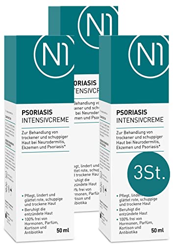N1 Psoriasis Intensivcreme 3x50 ml - [Medizinprodukt] - Ekzem & Neurodermitis Creme - beruhigt, pflegt, lindert und glättet rote, schuppige, entzündete & trockene Haut - OHNE KORTISON