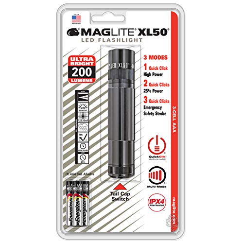 Mag-Lite XL50-S3096 LED Taschenlampe XL50, 104 Lumen, 12cm titan-grau mit 3 Modi und Endkappenschalter