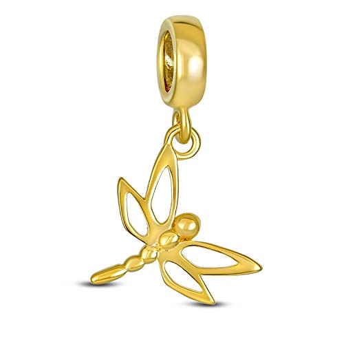 Bling Jewelry Dragonfly Firefly Schmetterling Baumelnd Bead Charm Für Frauen Für Jugendliche 14K Vergoldet .925 Sterlingsilber Passt Europäisches Armband
