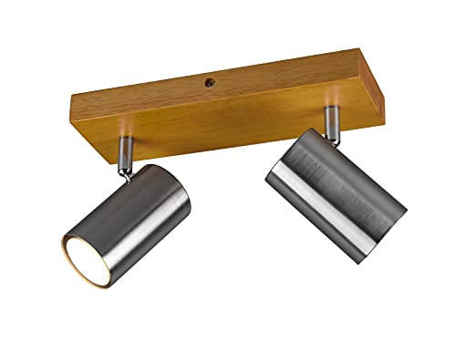 TRIO Beleuchtung Edler LED Deckenstrahler in Silber matt mit Holzsockel 2-flammig Spots dreh- und schwenkbar