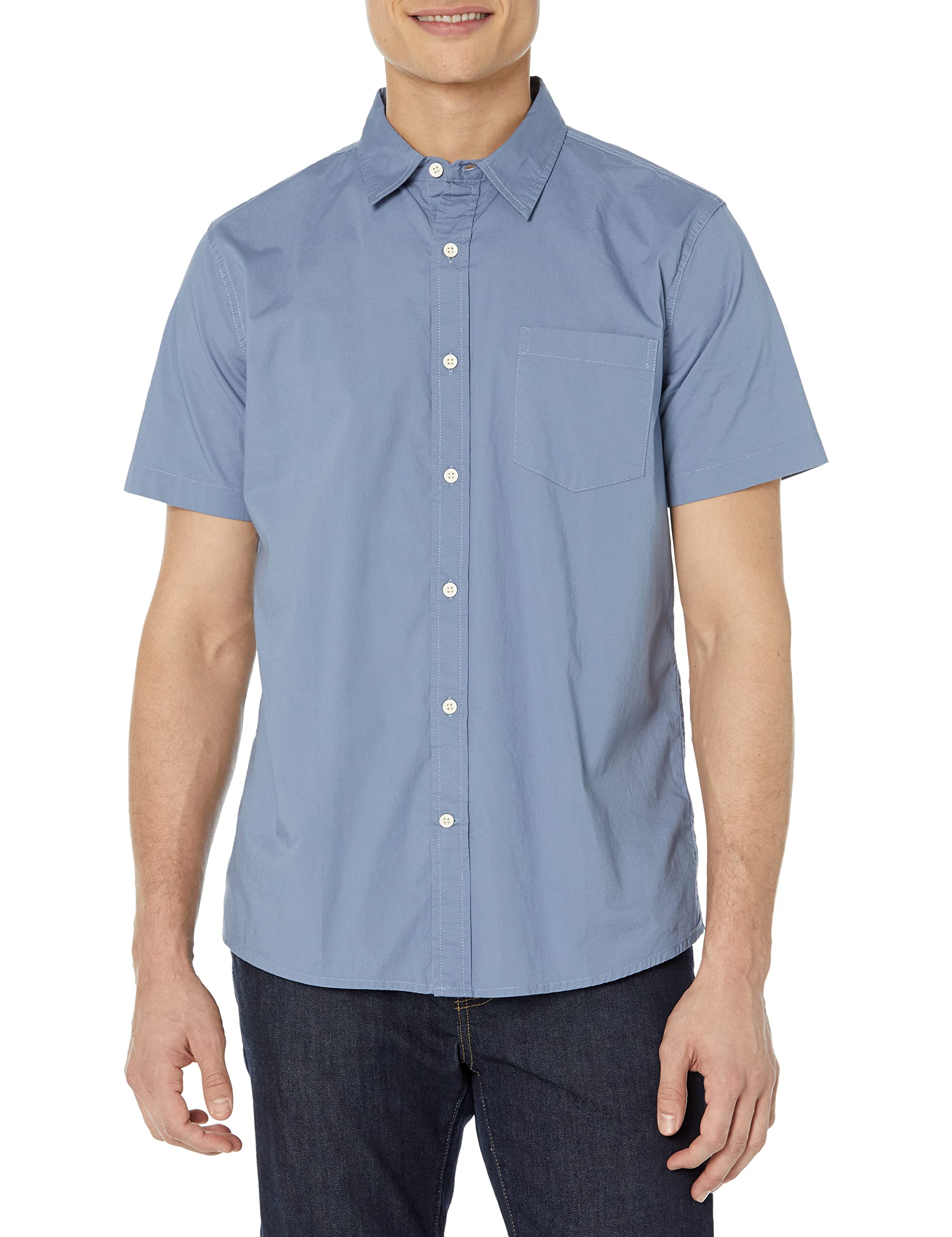 Goodthreads Herren Kurzarm-Hemd aus Stretch-Popeline mit normaler Passform, Verwaschenes Blau, XL Tall