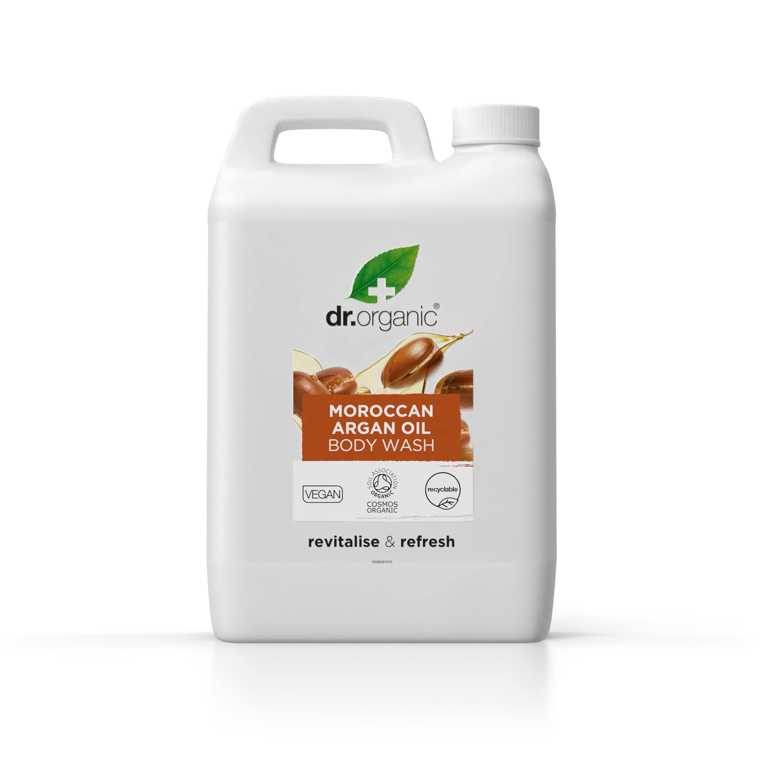 Dr Organic Marokkanisches Arganöl Körperwaschgel Nachfüllpack mit Pumpe, Duschgel, Natürlich, Vegan, Tierversuchsfrei, Paraben- & SLS-frei, Recycelt & Recyclebar, Zertifiziert Bio, 5L