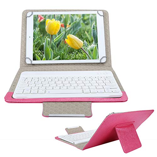 10 Zoll Bluetooth-Tastatur + PU-Lederhülle, Tablet-Handyhülle mit Ständer für iOS/Android, USB wiederaufladbar, USB Universal abnehmbare Tastatur (Pink)