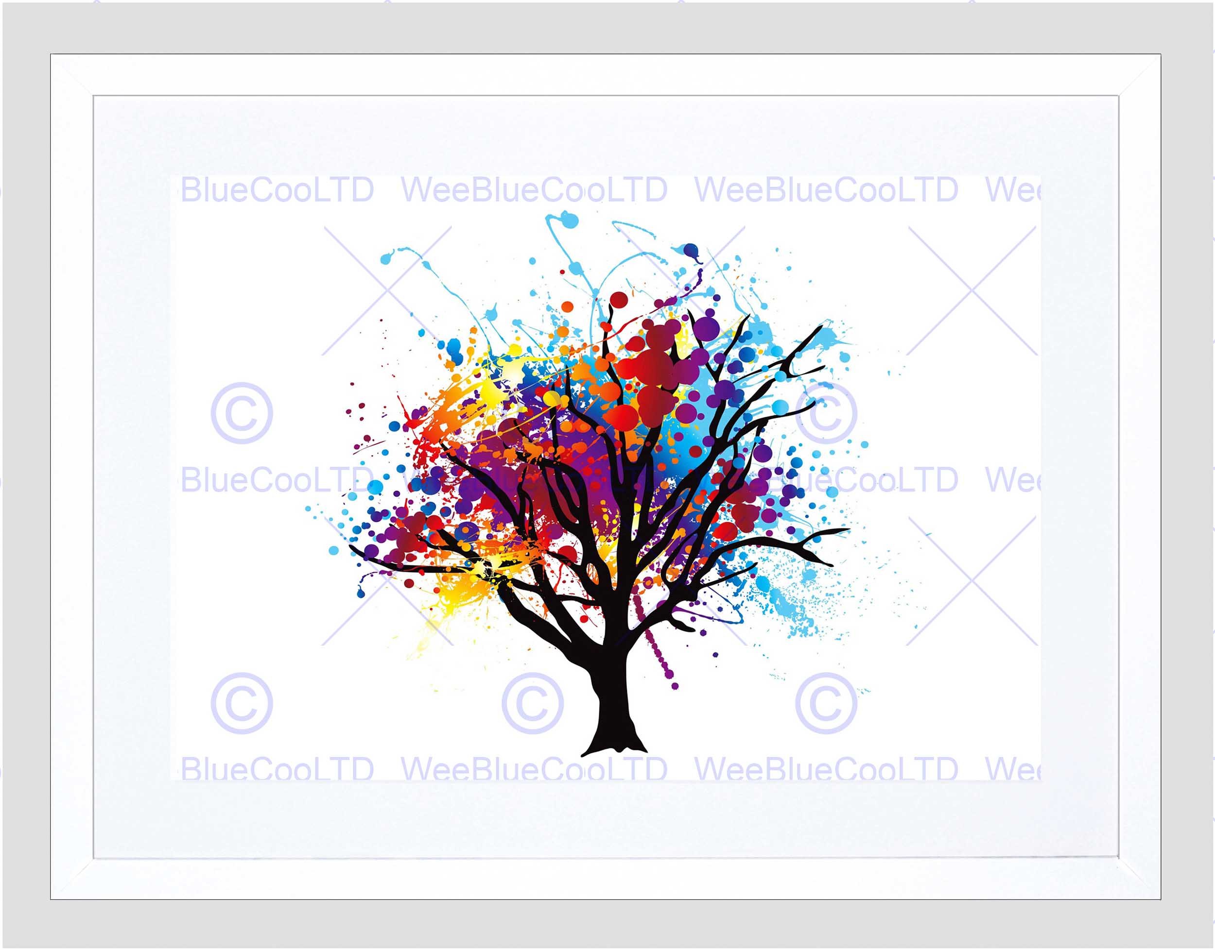 Painting Illustration Abstract Colourful Tree Splash Framed Art Print B12X12881