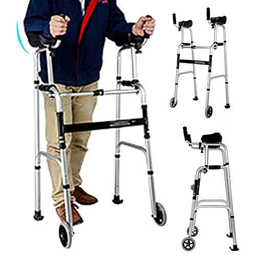 Senioren-Gehhilfen mit Rädern, leichte faltbare Mobilitäts-Gehhilfen für Senioren/ältere Menschen/behinderte Geher, aufrechter Rollator, Last 150 kg, Aluminium-Gehrahmen (Color : Walker)