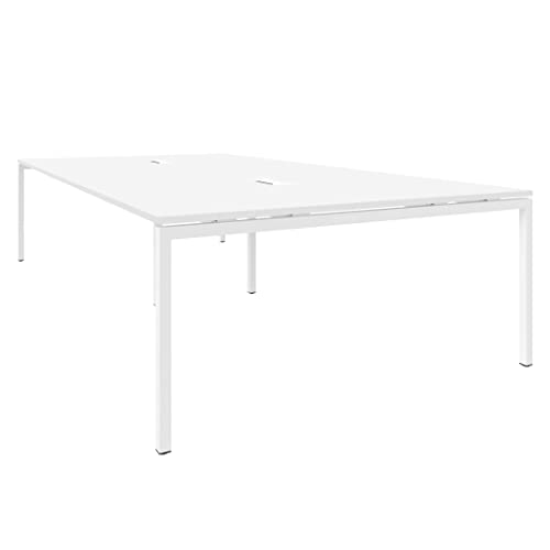 NOVA Konferenztisch 320x164cm Weiß mit ELEKTRIFIZIERUNG Besprechungstisch Tisch, Gestellfarbe:Weiß
