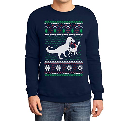Weihnachten Lustiges Motiv T-Rex Vs Rentier Geschenk Sweatshirt Medium Marineblau