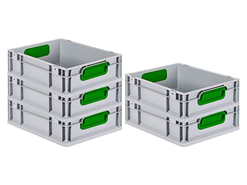 SparSet 5x Eurobox NextGen Color | HxBxT 12x30x40cm | 11 Liter | Griffe grün geschlossen | Glatter Boden | Eurobehälter, Transportbox, Transportbehälter, Stapelbehälter