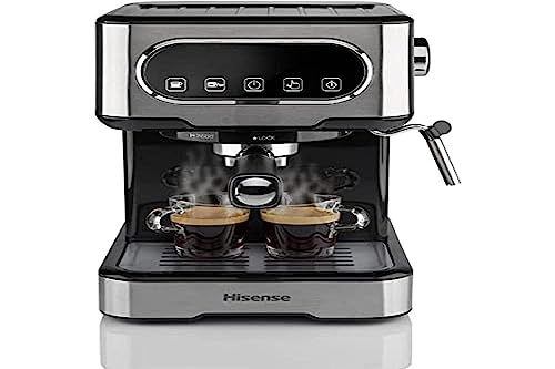 Hisense, HESCM15DBK Manuelle Espressomaschine, automatischer und manueller Milchaufschäumer, 15 Bar, Touchscreen, 1100 W, Silber, 27,4 x 30 x 27,2 cm