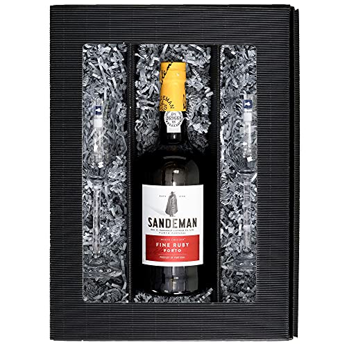 Geschenkset: Sandeman Ruby Portwein 19,5% Vol. (1 x 0,75 l) incl. zwei besonderen Portwein-Gläsern im attraktiven Geschenkkarton